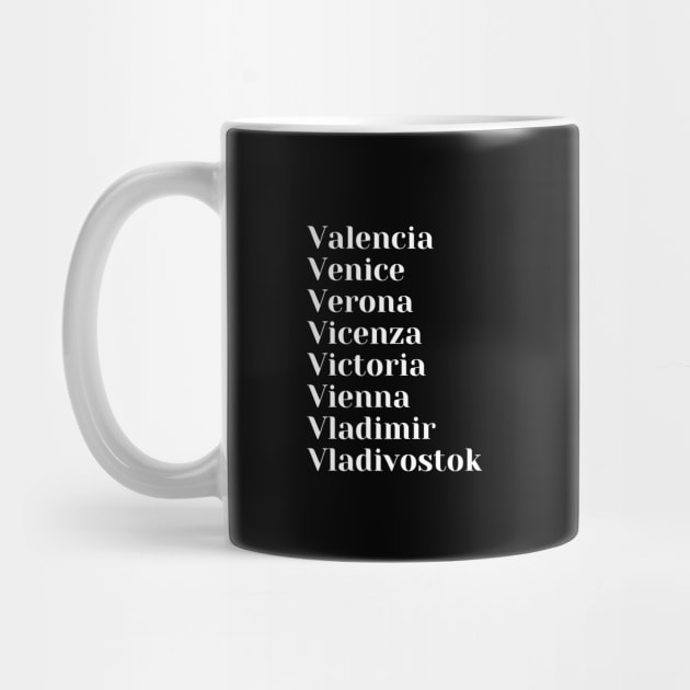 Cities starting with the letter, V, Sticker, Mug, Case by DeniseMorgan